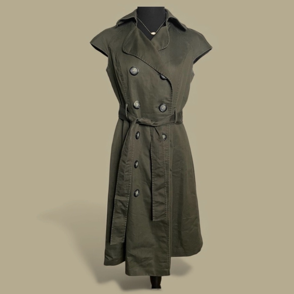 Liz Claiborne deep olive green safari trench utility sleeveless dress. size 8 - Picture 2 of 12